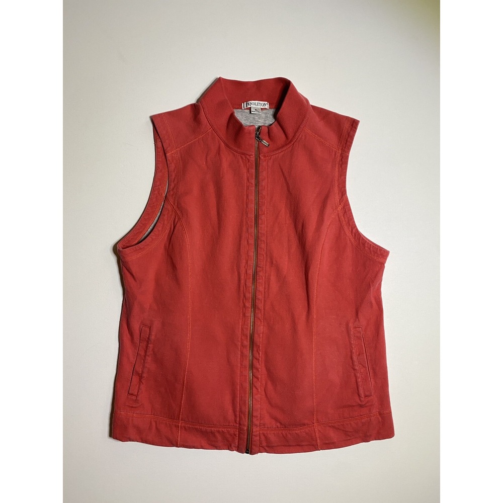 Pendleton Full Zip Sweater Vest Mens XL Red Mock Neck Cotton Knit Pockets